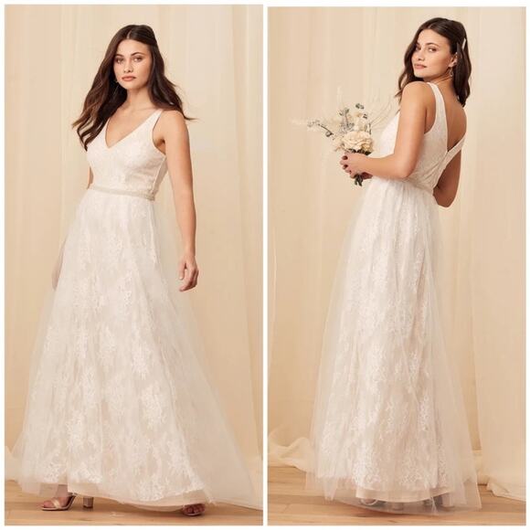 NWT Lulu’s Sweet Love Ivory Lace Tulle Beaded Maxi Dress 1X Wedding - Picture 2 of 13